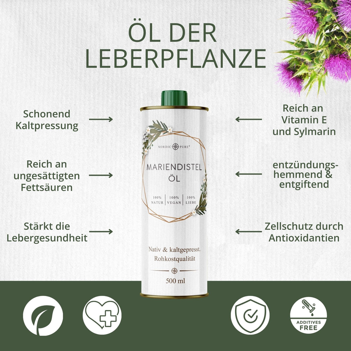 Mariendistelöl 500 ml – kaltgepresst (Silybum marianum)
