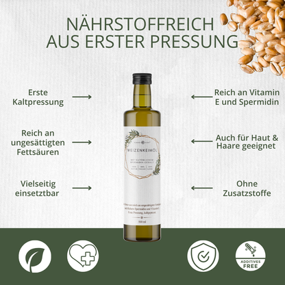 Weizenkeimöl, erste Pressung, kaltgepresst